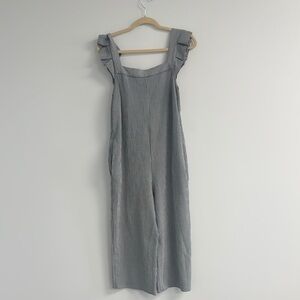 Gray Striped Jumpsuit with Ruffle Straps